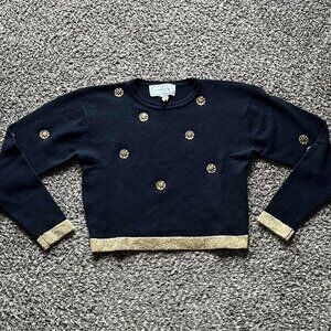 Adrienne Vittadini Black Sweater Women L Wool Feminine Moon Whimsigoth City Chic